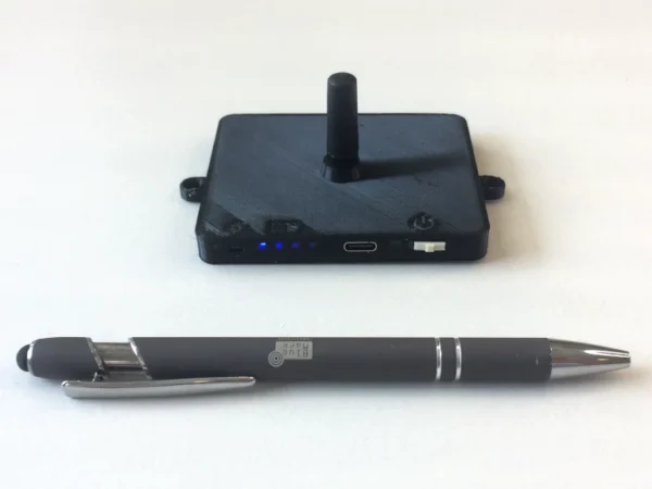DroneBeacon front view with pen